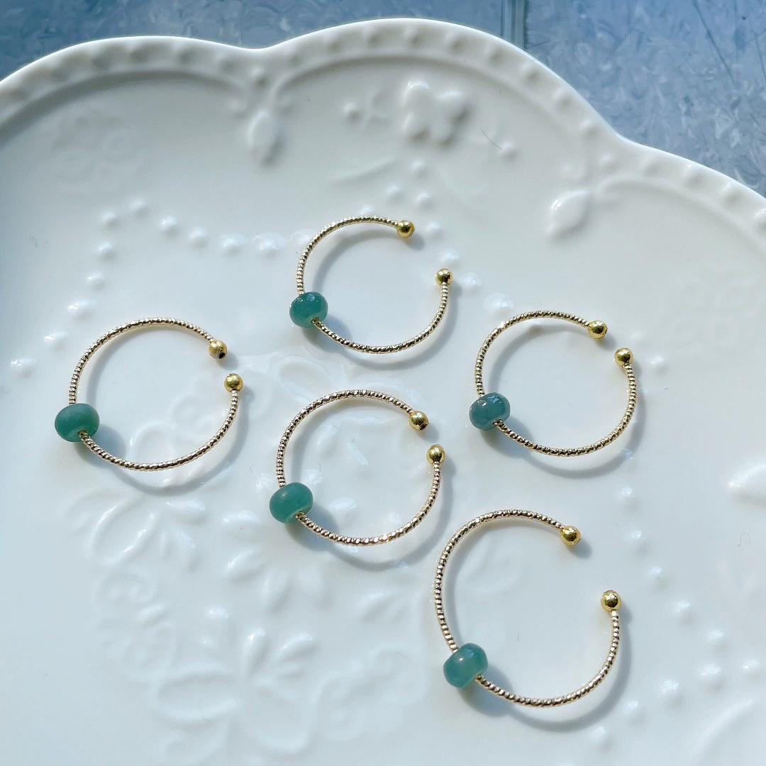 Натуральный товар лед старая синяя вода жадеит кольцо 14k золото впрыска регулируемое кольцо простой маленький подарок из Красной книги оптом