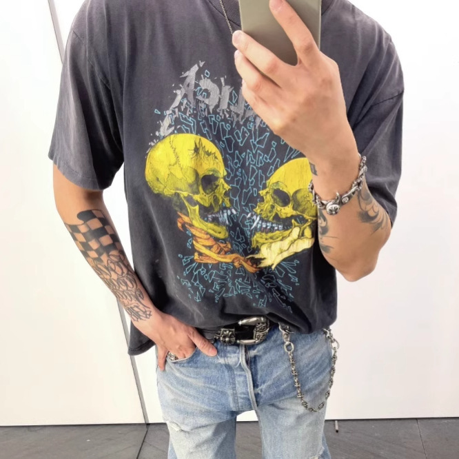 Metallica Rock Band Heavy Metal Old Washed High Street American Casual Loose Couple Short Sleeve T-Shirt for Men