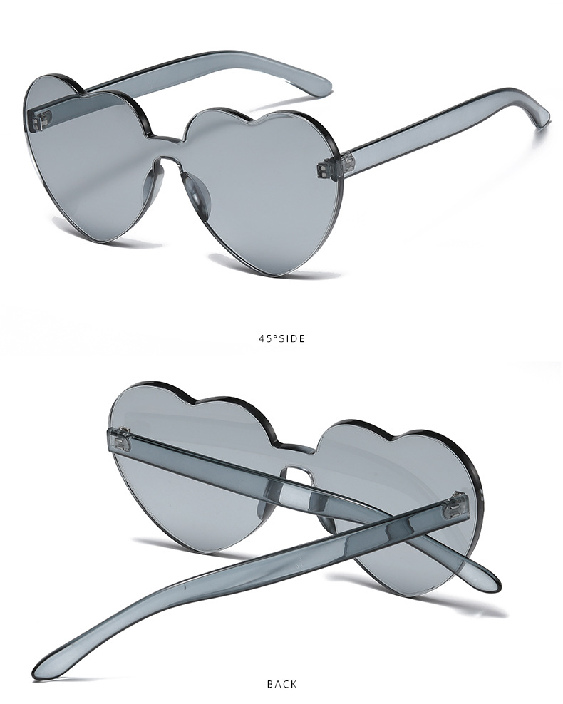 45g Weight Frameless Glasses Structure Sunglasses Classification PC, UV400 Protection Lens Material Special-Shaped Mirror Glasses Style Outdoor Occasion Heart Shape Pattern Women'S Gender Retro Style Grey, Red, Yellow Color Retro Heart Shape PC UV400 Protection Special-Shaped Mirror Frameless Women's Sunglasses