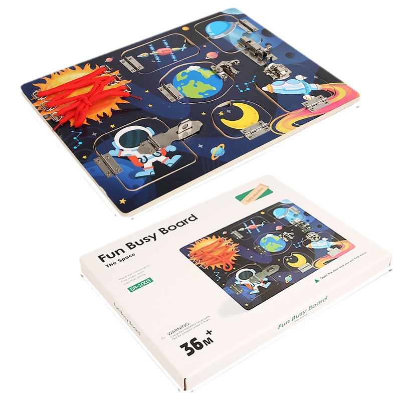 CE niños transfronterizos Montessori osito ocupado accesorios de tablero madera Montessori desbloqueo de pared juguetes educativos de educación temprana