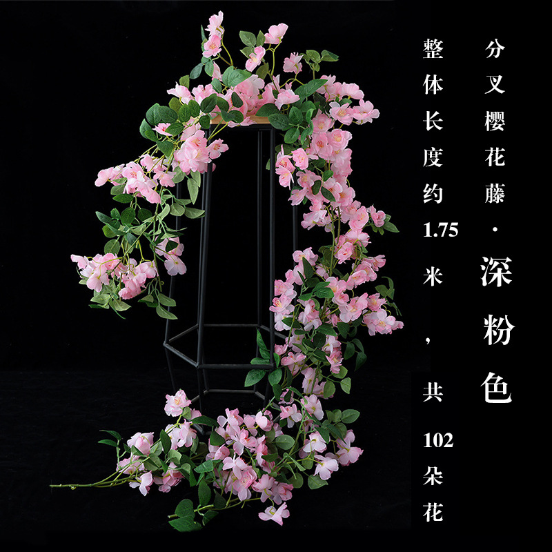 Simulación de flores de cerezo enredado tubería de aire acondicionado vid de sombra árbol de vid de flor de simulación decoración vid de flores falsas vid