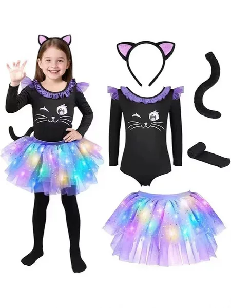 Halloween Children's Costumes Cosplay Children's Performance Costumes Children's Tutu Skirts Playful Black Cat Girl Supports Customization