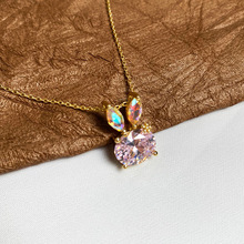 银圳S925纯银萌兔项链可爱少女心简约时尚锁骨链女幻彩石兔子吊坠