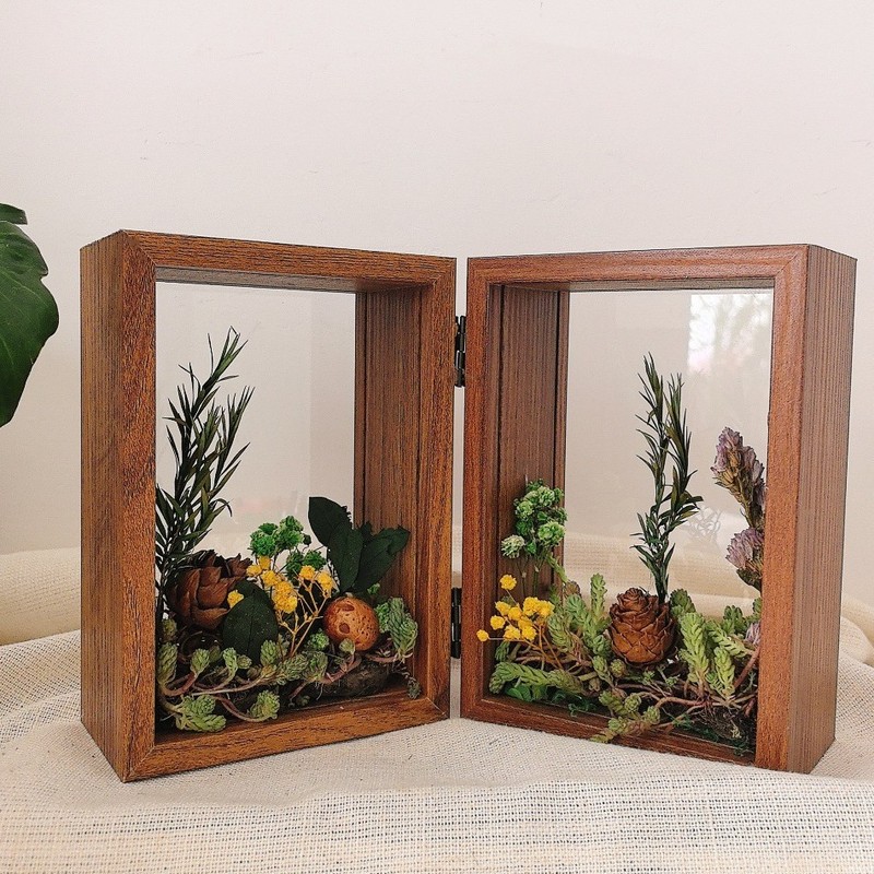 Double-sided Transparent Acrylic Photo Frame Folding Hollow Three-dimensional Display Table Bedroom Ornaments Dried Flowers Advanced Feeling Handmade