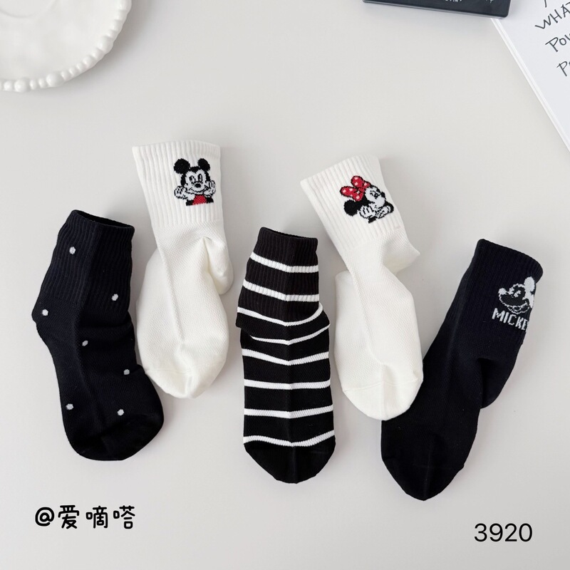 Ai Di Da Children's Mid-Calf Socks, Combed Cotton Seamless Stitching, Mickey and Minnie Cartoon Spring Socks, Wholesale from Manufacturer