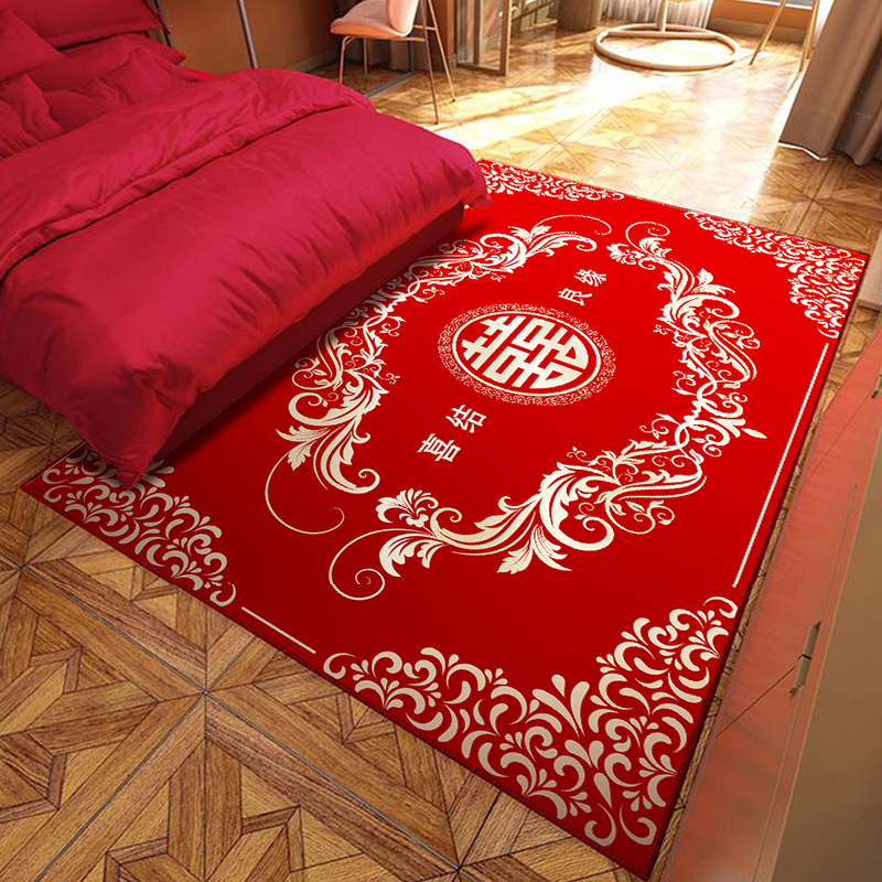 新款婚慶中式古典客廳地毯臥室滿鋪家用地毯紅色喜慶臥室床邊毯