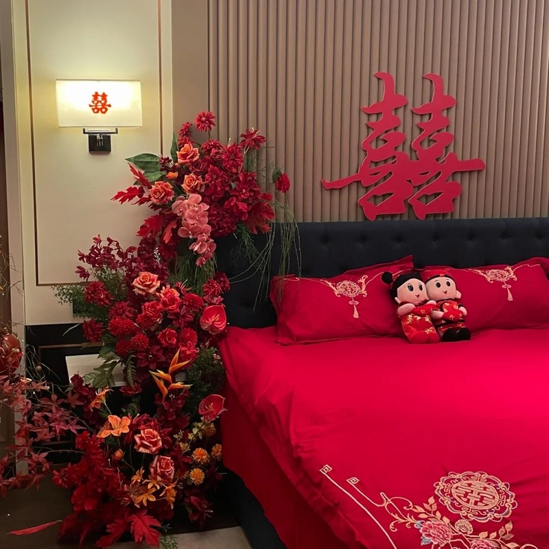婚房氛围感布置结婚套装拉花装饰花排女方卧室床头喜字蝴蝶结|undefined