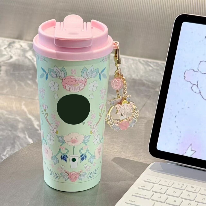 Star Dad High-Quality Spring Flower Coffee Cup with Straw, 316 Stainless Steel Portable Water Bottle, Office Insulated Cup Star Dad High-Quality Spring Flower Coffee Cup with Straw, 316 Stainless Steel Portable Water Bottle, Office Insulated Cup