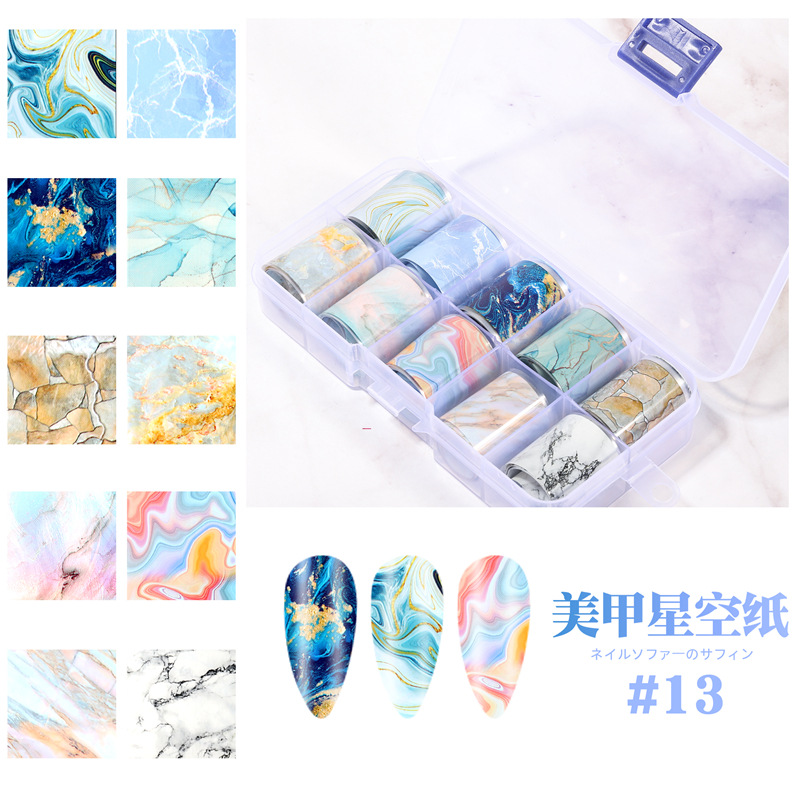 2021 nueva transferencia de Arte de uñas cielo estrellado papel mármol Flor Mariposa patrón de serpiente uñas pegatina de transferencia de cielo estrellado