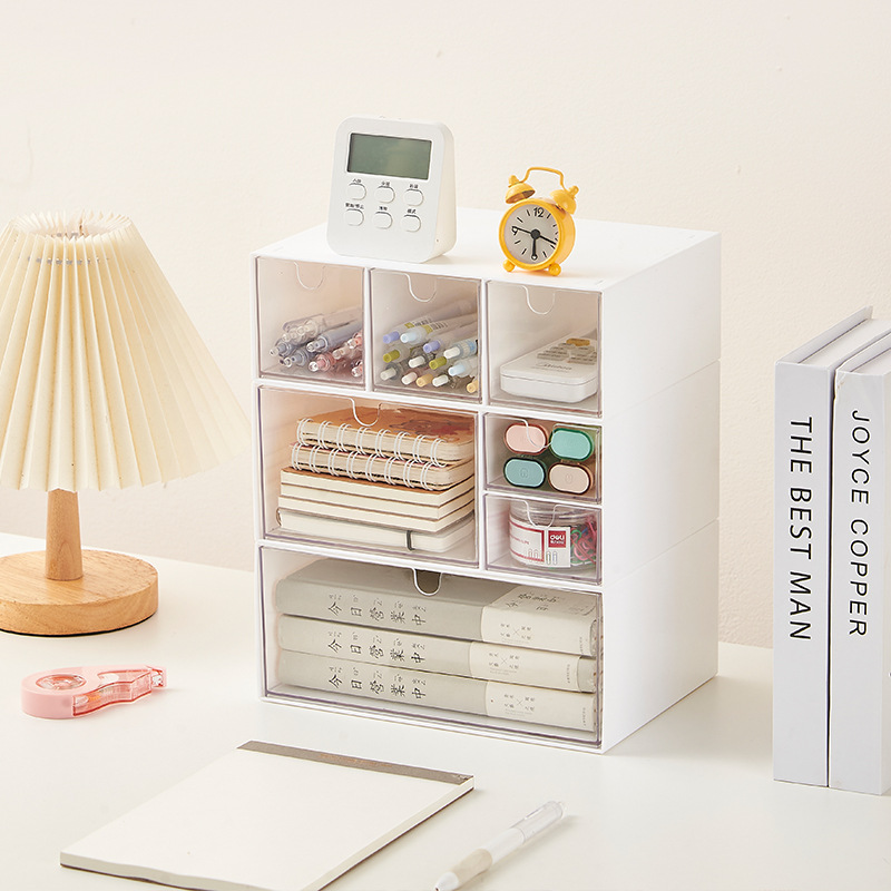 Office Desktop Storage Box Transparent Drawer Type Cosmetic Stationery Student Desk Highlight Japanese Style Storage Box