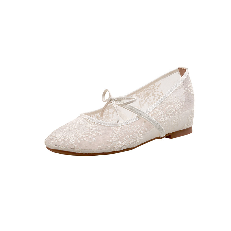 Zapatos Mary Jane para Mujer con Tacón Oculto, Estilo Ballet, Punta Cuadrada de 3.5cm, Malla con Cordones y Lazo