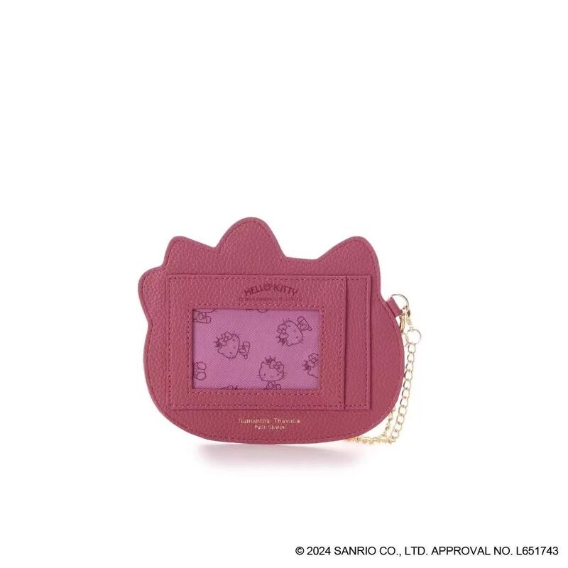 New Hello Kitty Cartoon Big Face Chain Card Holder for Women, Cute Bow Plaid Portable Coin Purse New Hello Kitty Cartoon Big Face Chain Card Holder for Women, Cute Bow Plaid Portable Coin Purse