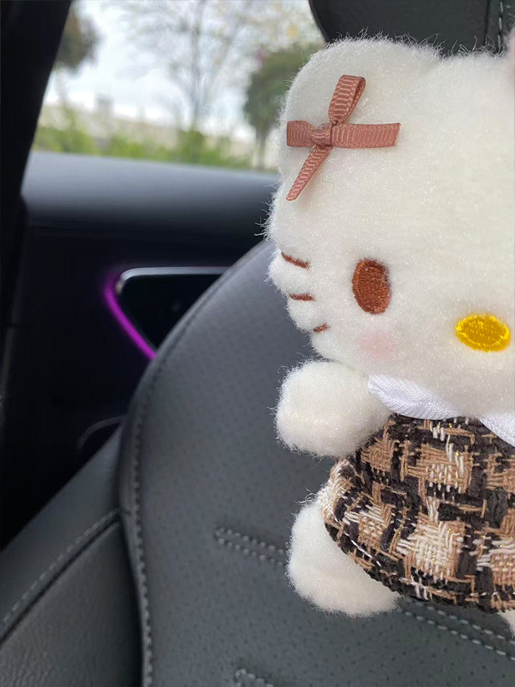 New Style Maillard Plaid Kitty Car Seatbelt Shoulder Pad Cute Car Tissue Box Car Interior Decoration