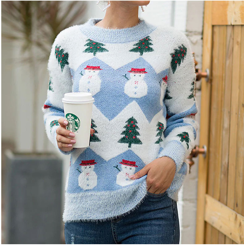 Sweater Tops Type Festival Occasion Round Neck Neckline Wholesale Women's Christmas Christmas Tree Snowman Long Sleeve Sweaters & Cardigans