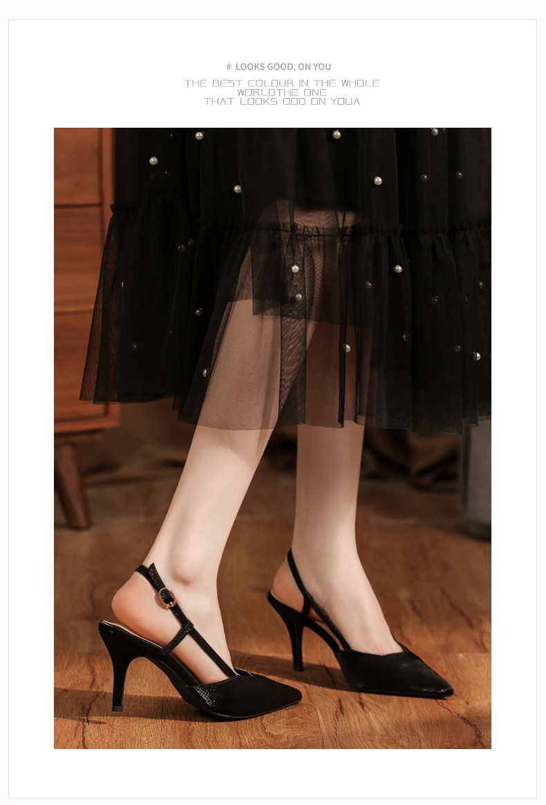 7755C Satin Front Closure Back Open Strap Sandals Thin Heel High Heels Professional Shoes Commuting Elegant Versatile_voghion.com