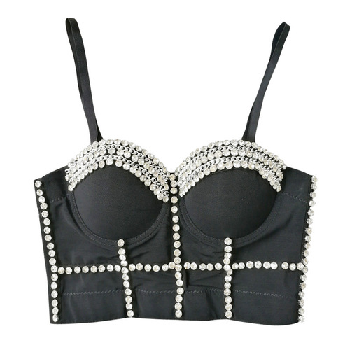 MAX Little Overlord's same style European and American fashion beaded and bright diamond hip-hop performance clothes slimming body-shaping clothes Internet celebrity suspenders for women