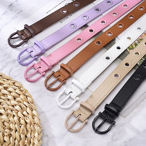 New Unique Needle Button Color Design Bobble Eyelet Decorative Women's Belt Personality Punk Solid Color Leather Belt For Women Wholesale