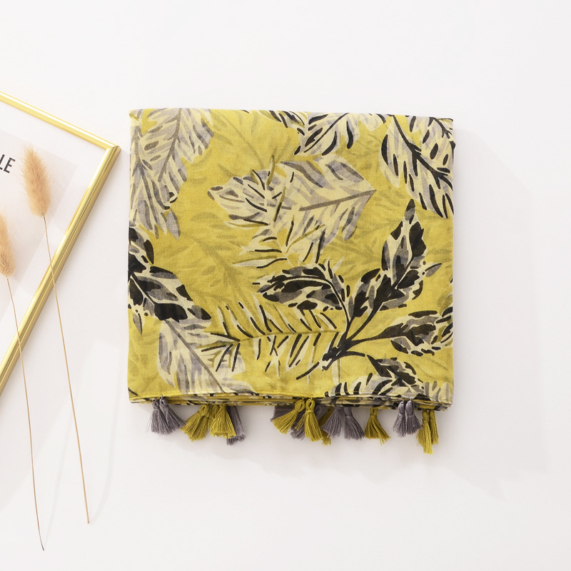 Amazon transfronterizo Comercio exterior Venta caliente hoja de plátano amarillo bufanda mujer retro larga bufanda de algodón y lino sensación bufanda