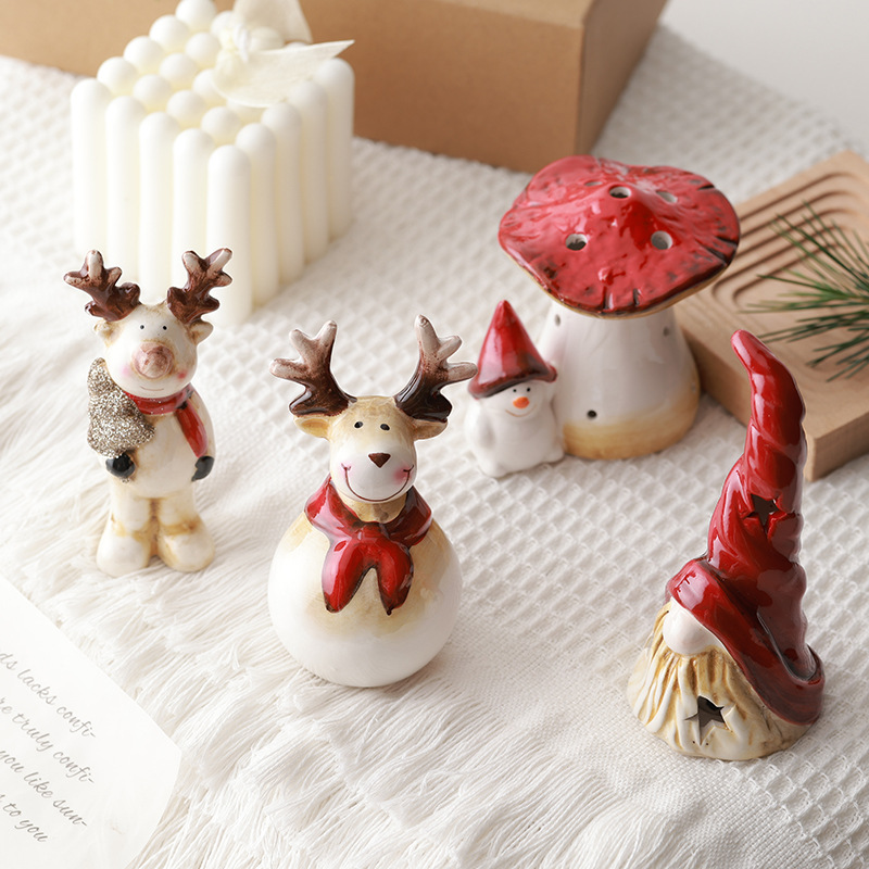 Buscando madera, nuevos productos transfronterizos, adornos de cerámica retro navideños, mesa de alce de muñeco de nieve para ancianos, decoración de luces, regalos
