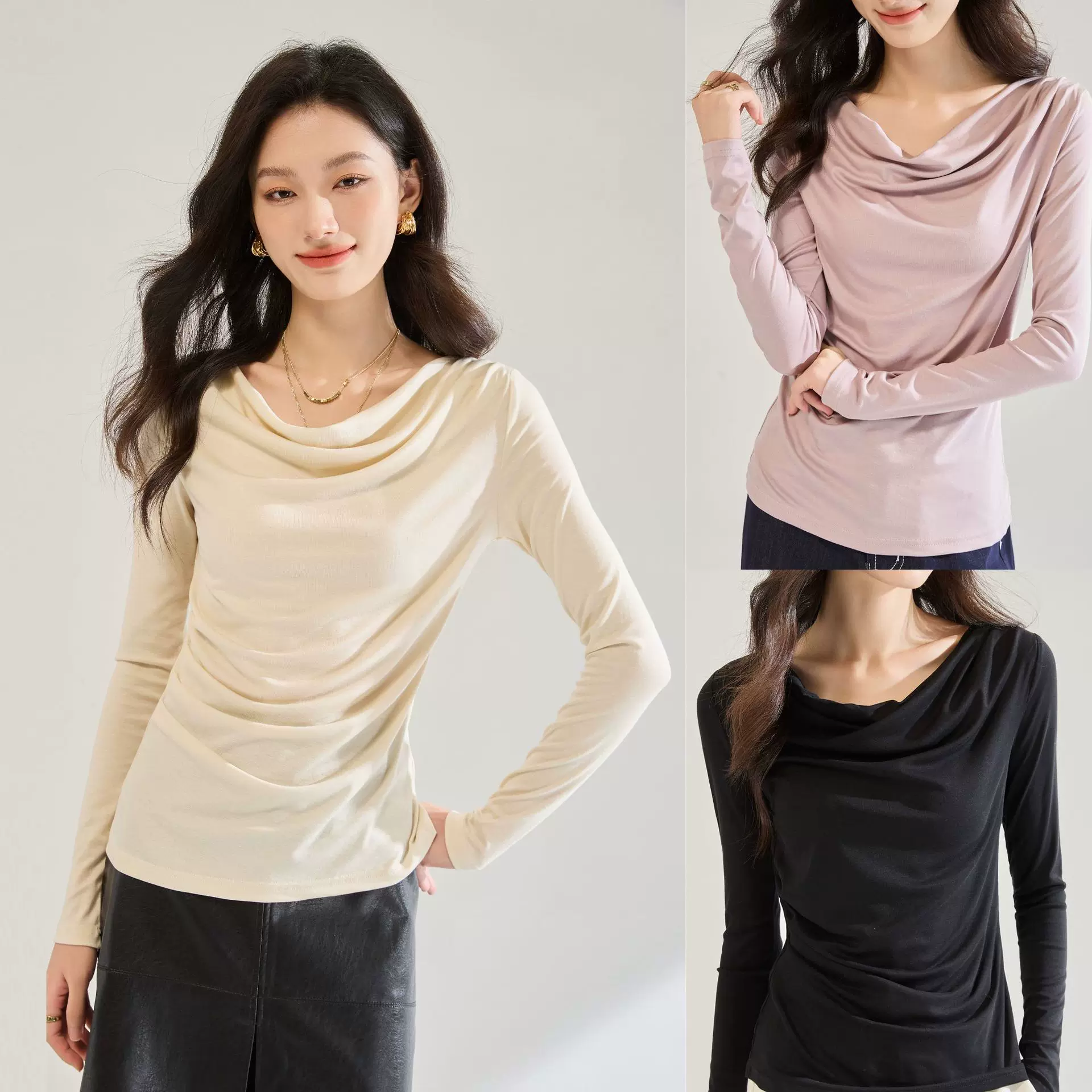 26春季新款荡领一字领长袖针织气质小个子打底衫上衣女22651