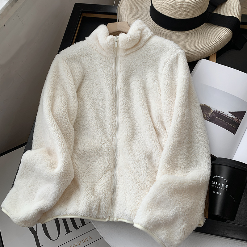 24秋冬新作ベーシック厚手スタンドカラーぬいぐるみ風ルーズショートコート女性用449753|undefined