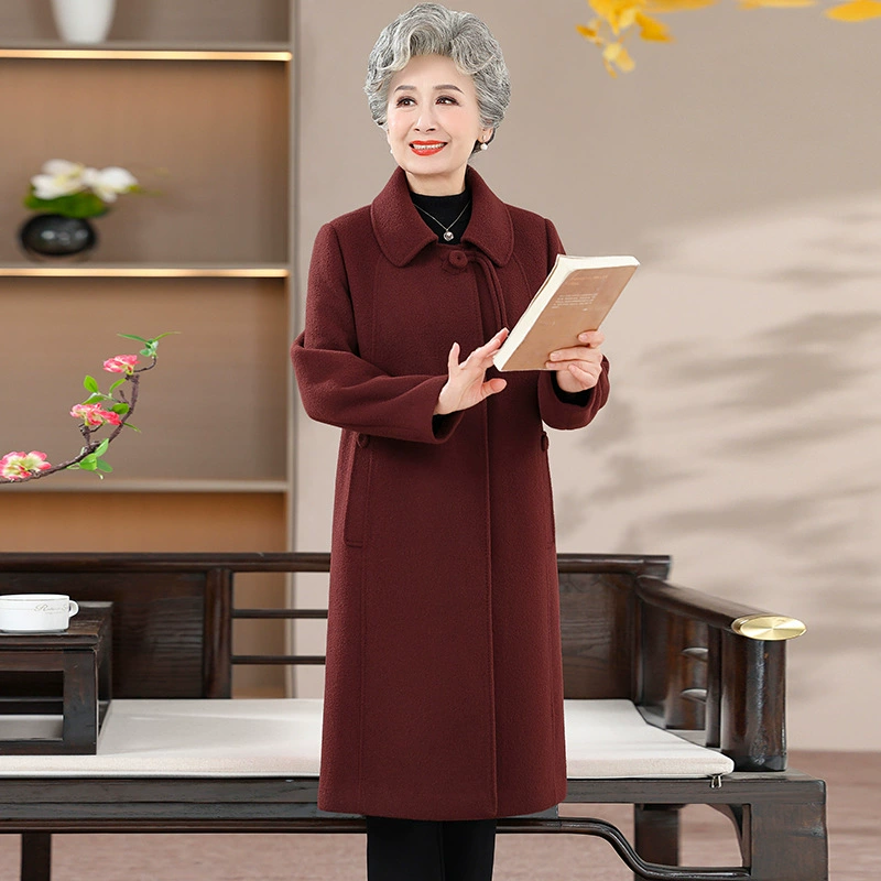 Мама зимняя шерстяная куртка 2024 новый Ni-zi пальто средней и длинной пожилой бабушка большой размер иностранных женщин