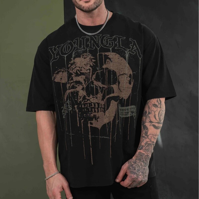 American Style YOUNGLA Men's plus size T-Shirt Cotton Round Neck Loose Short Sleeve Gym Sports Fitness 240 Fabric