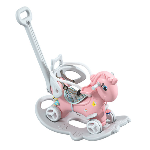 Magic Silent Wheels Rocking Horse for Children, Dual-Purpose Baby Rocking Chair with Rotatable Horse Head