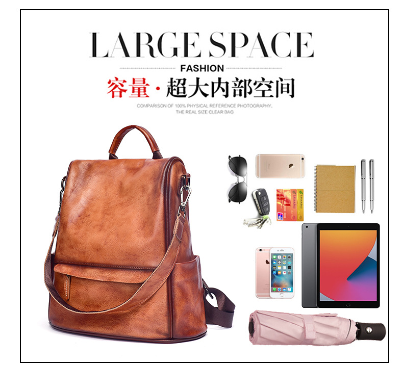Ba lô retro phong cách Âu Mỹ chống trộm dung tích lớn — Màu đen cổ điển, Cà phê cổ điển, Màu nâu cổ điển chi tiết 8