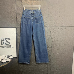 25夏季新款时髦感前幅双正口袋立体钢印logo直筒牛仔裤