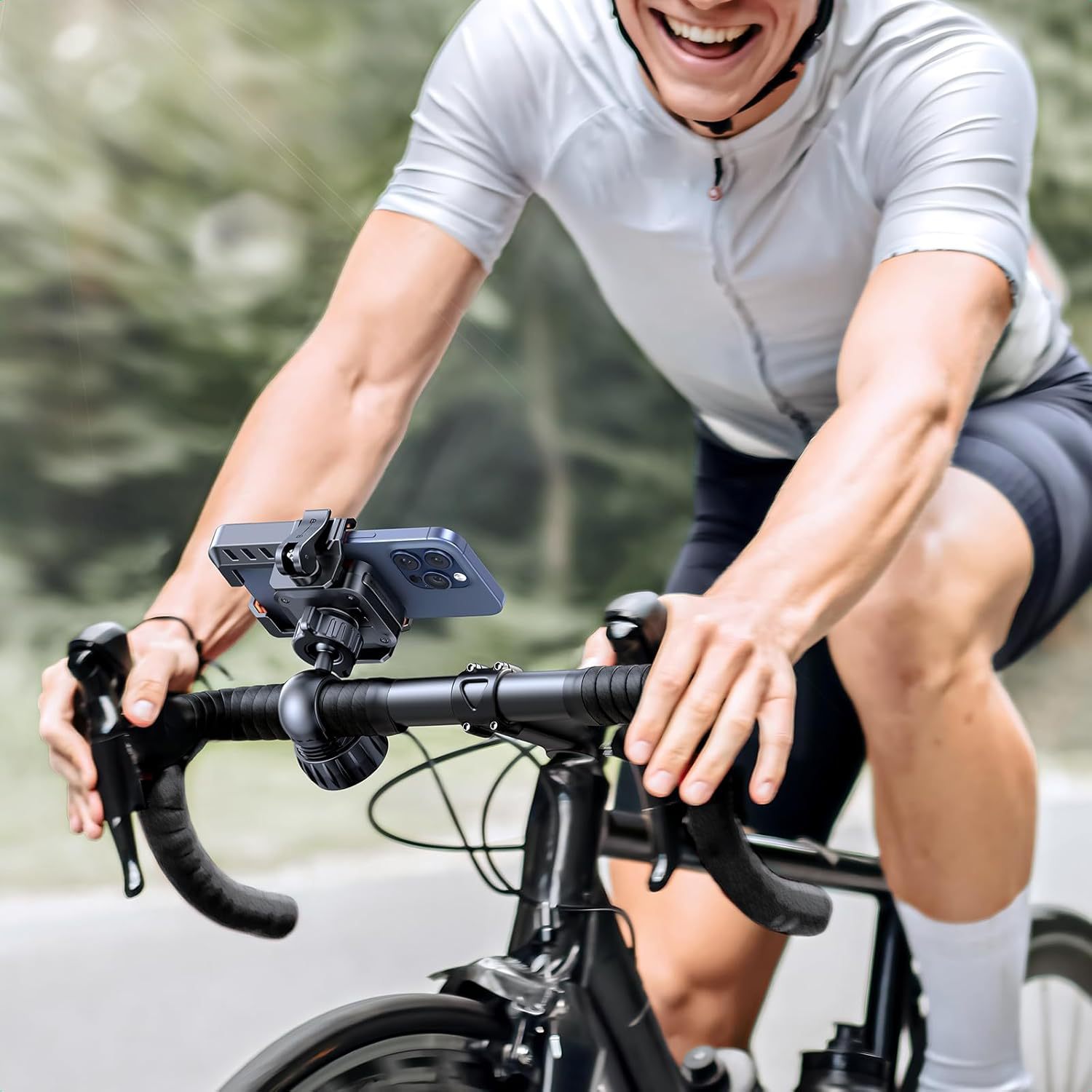 バイク用スマホホルダー 半包型 左右クリップ 電動自転車ナビゲーション サイクリング 自転車固定式スマホホルダー ハンドルバー