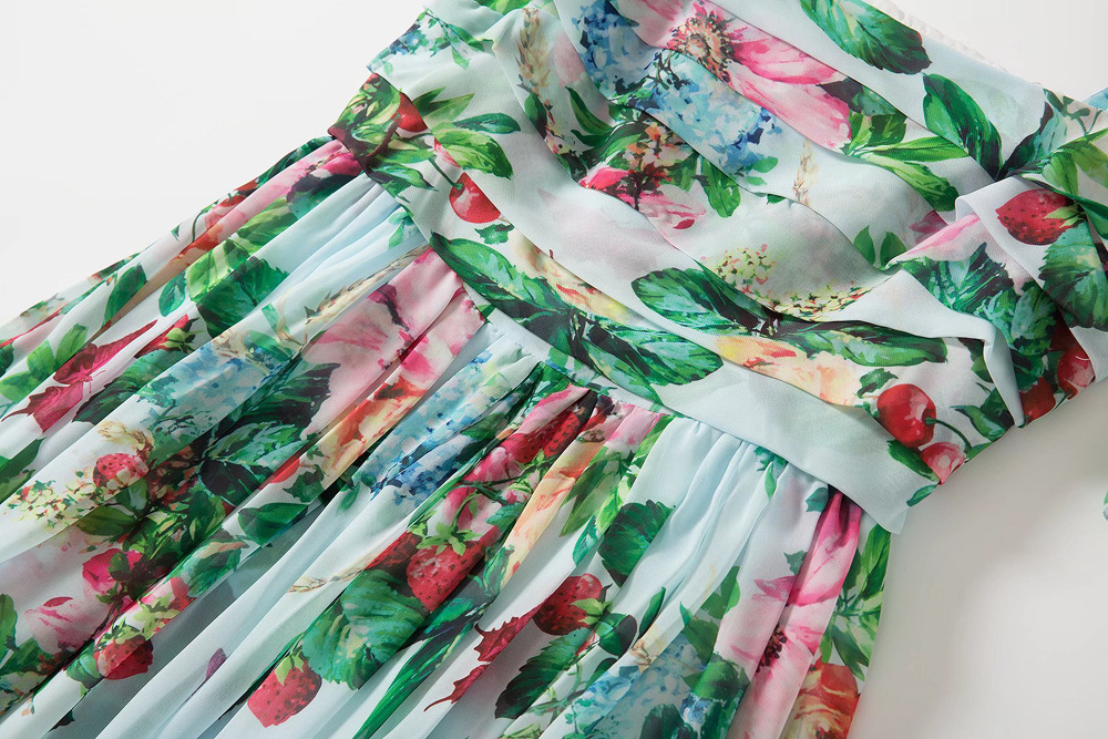 0422-15 压褶大摆印花长裙SMLXLXXLS码胸围80