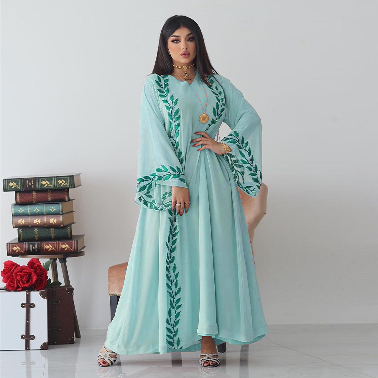 tornozelo, Kaftan marroquino floral, Abaya casual, verão, 2023