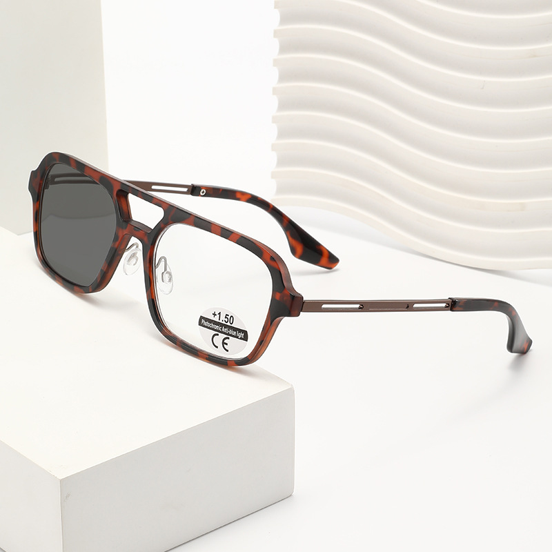European and American Style Color-Changing Reading Glasses, Anti-Blue Light, High-Definition, Dual-Purpose, Ultra-Light, Cross-Border, Double-Bridge, High-End Reading Glasses for the Elderly, New