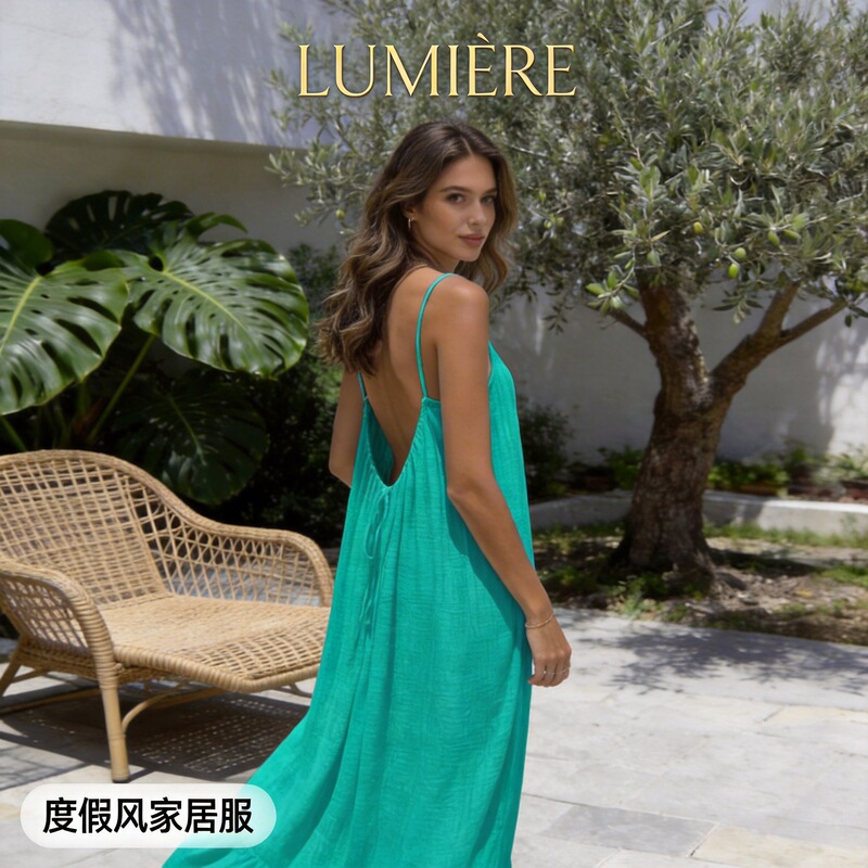 2026 European and American Style Ice Silk Ruched Slim-Fit Long Sleeveless Tie-Neck Tank Dress Cross-Border Source Factory 2026 European and American Style Ice Silk Ruched Slim-Fit Long Sleeveless Tie-Neck Tank Dress Cross-Border Source Factory
