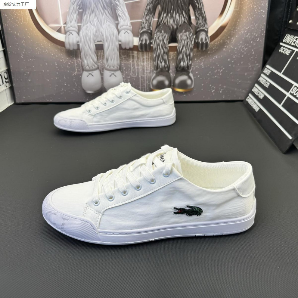European Summer Ice Silk Canvas Shoes Men's Breathable White Sneakers Korean Style Trendy Versatile Crocodile Embroidered Canvas Shoes
