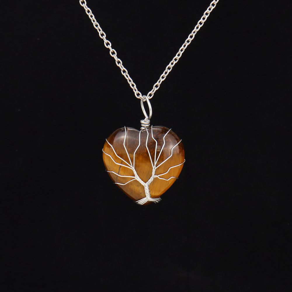 Retro Heart Shape natural stone Copper Plating Pendant Necklace 1 Piece