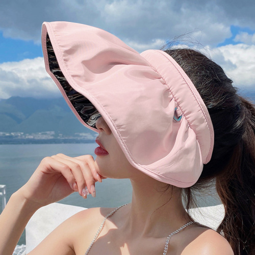 Summer sun hat Korean style sun hat with large brim to cover face Internet celebrity shell hat portable curly hair hoop sun hat for women