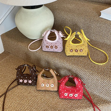 跨境儿童包秋冬甜美花朵女童手拎包波点印花麂皮绒斜挎包口红包包