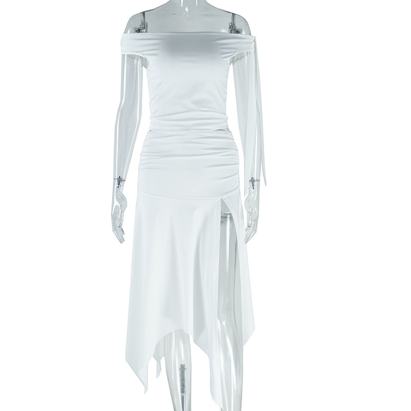 Women Clothing Solid Color Skirt Set Sexy Sleeveless Off Shoulder Top Split Skirt Set 5 Women Clothing Solid Color Skirt Set Sexy Sleeveless Off Shoulder Top Split Skirt Set