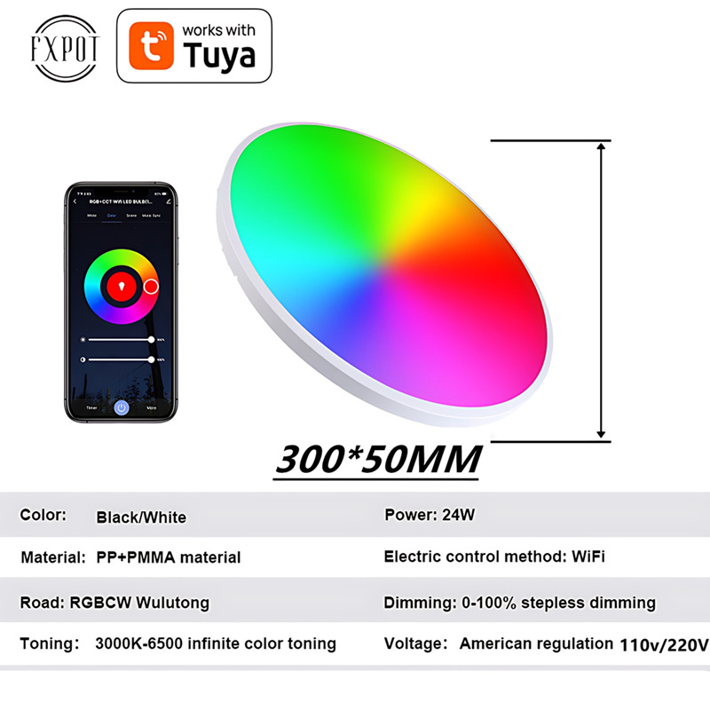 Nueva lámpara de techo de Amazon RGBCW atenuación de color a todo color Smart WiFi lámpara de techo alexa voz