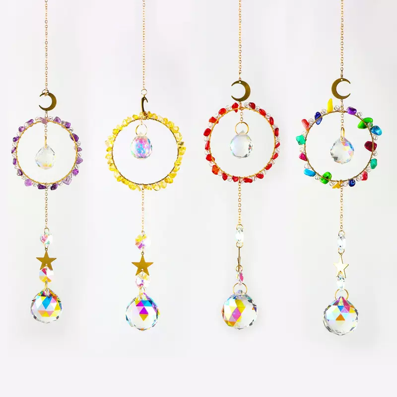 新品彩色水晶捕手挂饰铜配件加水晶工艺品园艺吊坠挂件饰品批发