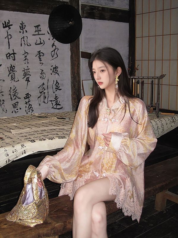 新しい中国風の v ネック花刺繍トップ女性の秋スリムスリムレーススプライシング気質シャツ N7001|undefined