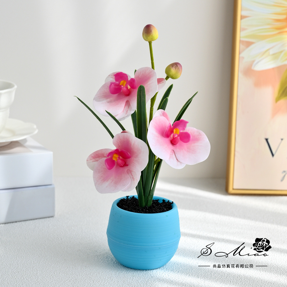 Tres flores y dos frutas pequeñas orquídeas mariposa bonsai imitación maceta flores falsas decoración del hogar fotografía flores artificiales decoración floral de boda image 3