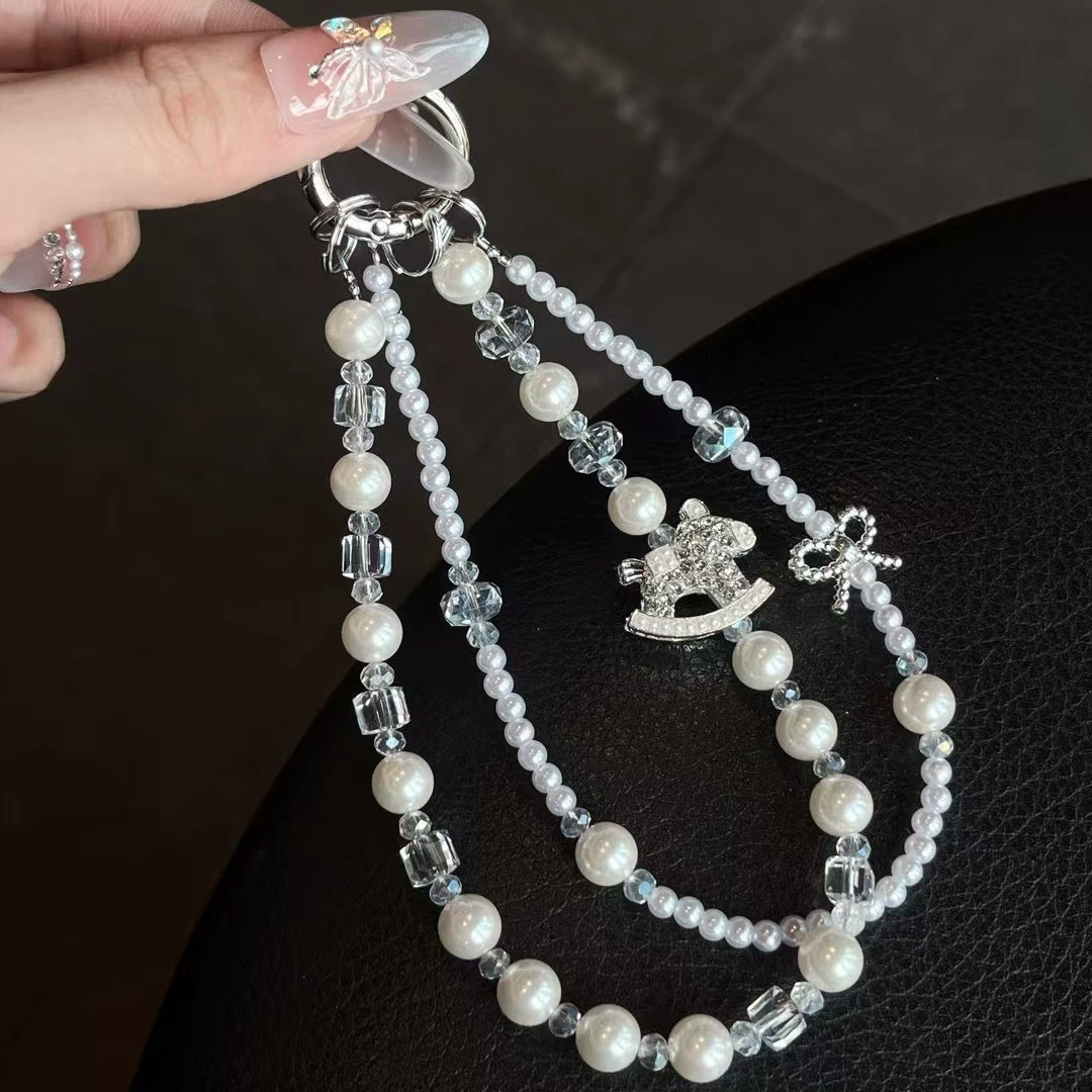 Brand strap, mobile phone pearl with bow, keychain