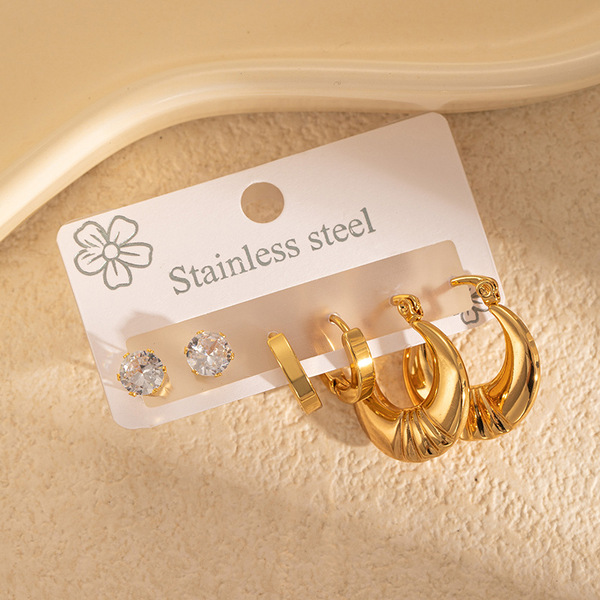 geometric earrings with zircon stainless steel