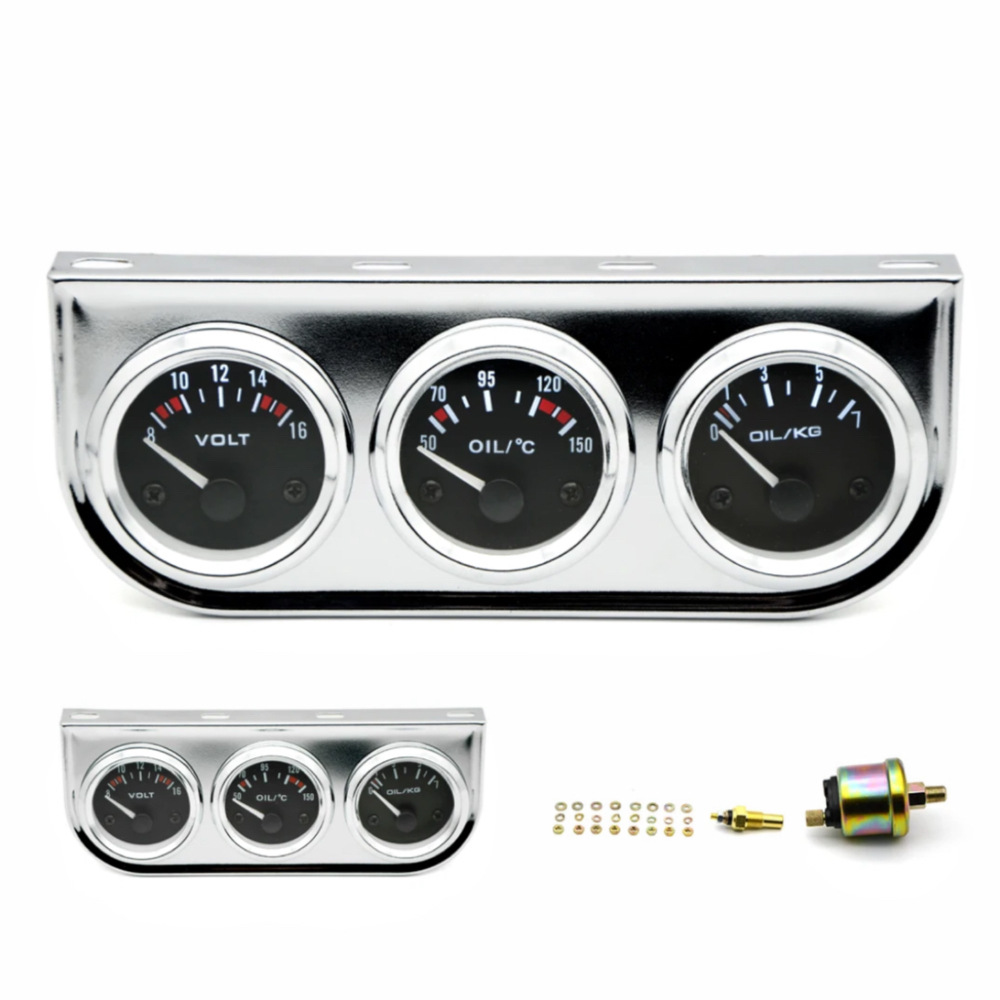 Cross-Border Hot-Selling 12V 2-Inch 52mm Oil Temperature, Oil Pressure, and Voltage Combination Triple Gauge Car Instrument Modification Product
