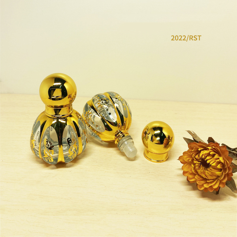 Medio Oriente vidrio esencial aceite rodillo bola botella metal transparente perfume sub-botella de galvanoplastia artesanía fábrica al por mayor