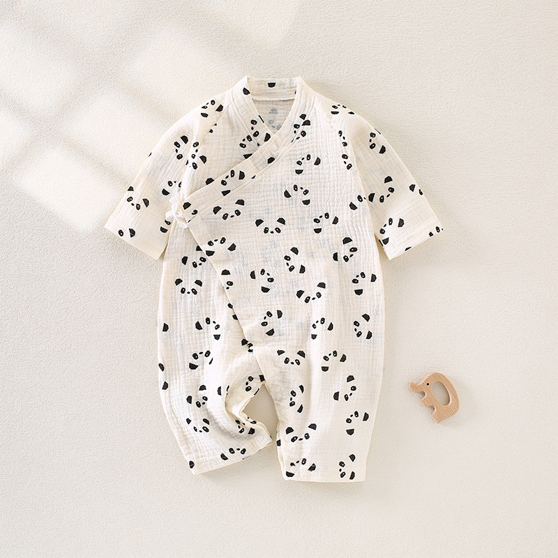 Mono de gasa de doble capa infantil de manga larga mameluco de verano Delgado pijamas de homewear sueltos para niños y niñas