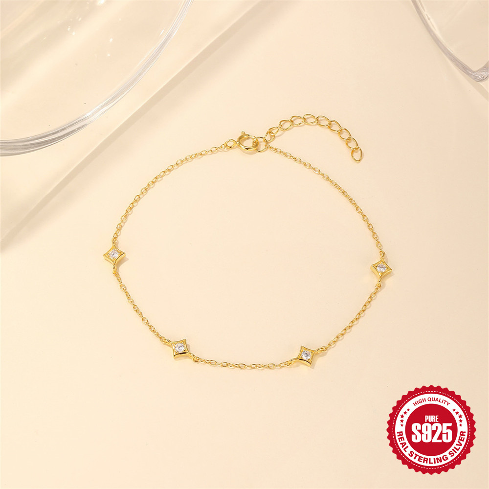 Moda europea y americana simple S925 plata de ley cuatro estrellas con incrustaciones de diamantes, pulsera de diseño de temperamento de personalidad de moda de elementos múltiples